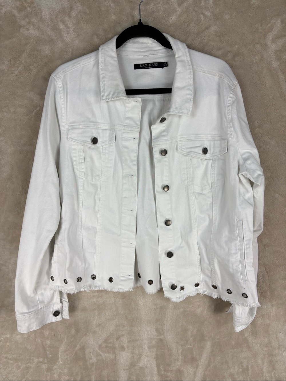 Max Jeans White Distressed Hem Denim Jacket